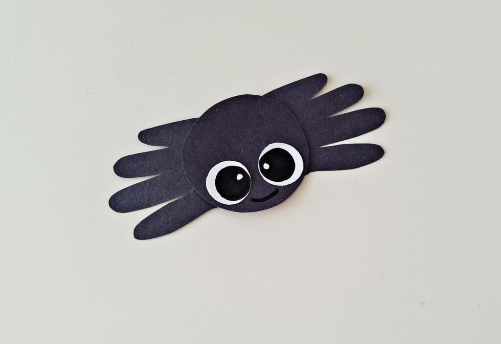 Handprint Spider Steps (12)
Cut out two small white circles for eyes (or use googly eyes if you have them!). 