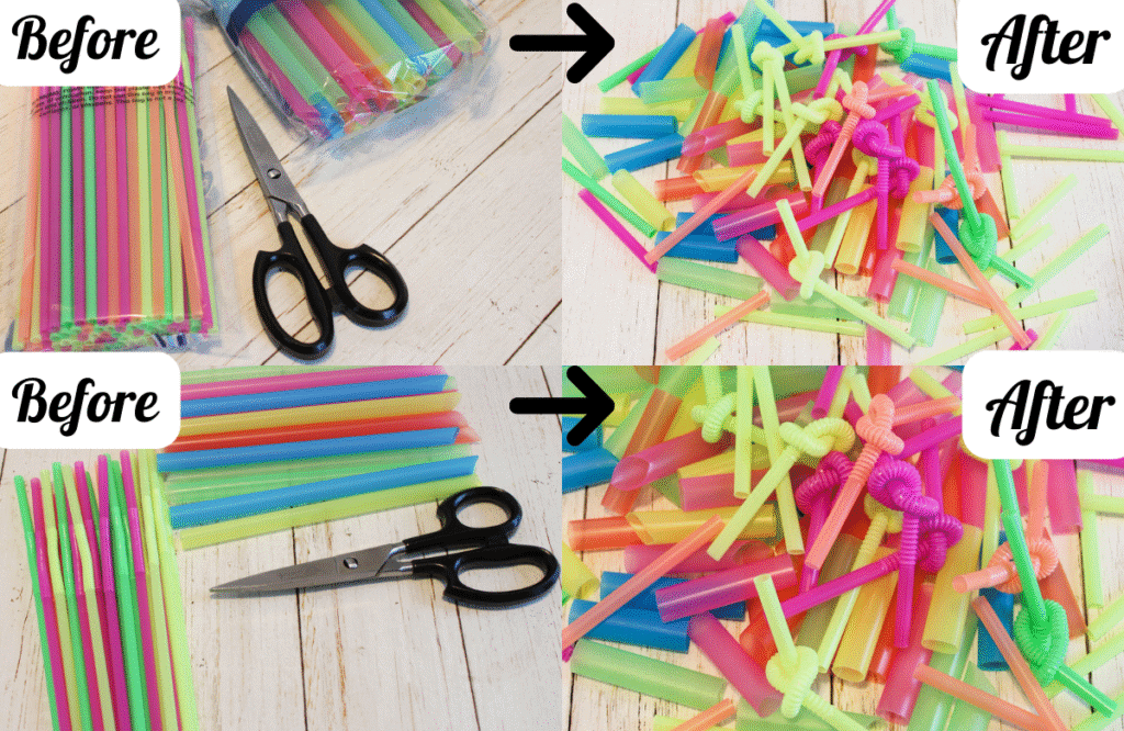 Cut bendable and bubble tea straws into smaller pieces for a non-food sensory bin, ready for toddlers to explore in sensory play.