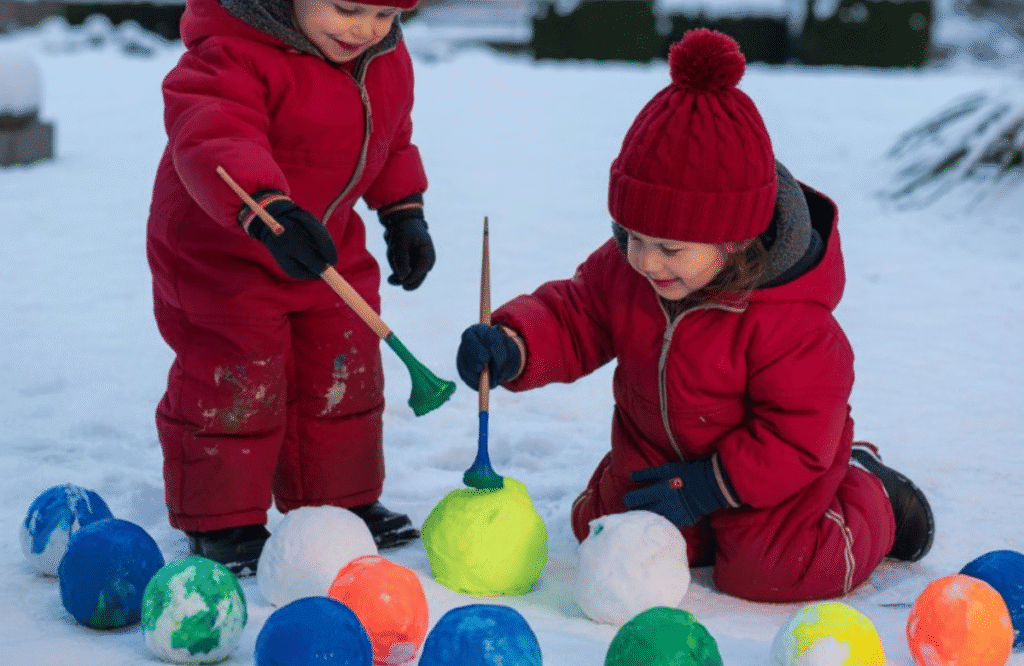 Winter Outdoor Activities for Kids_ Painting Snow Balls